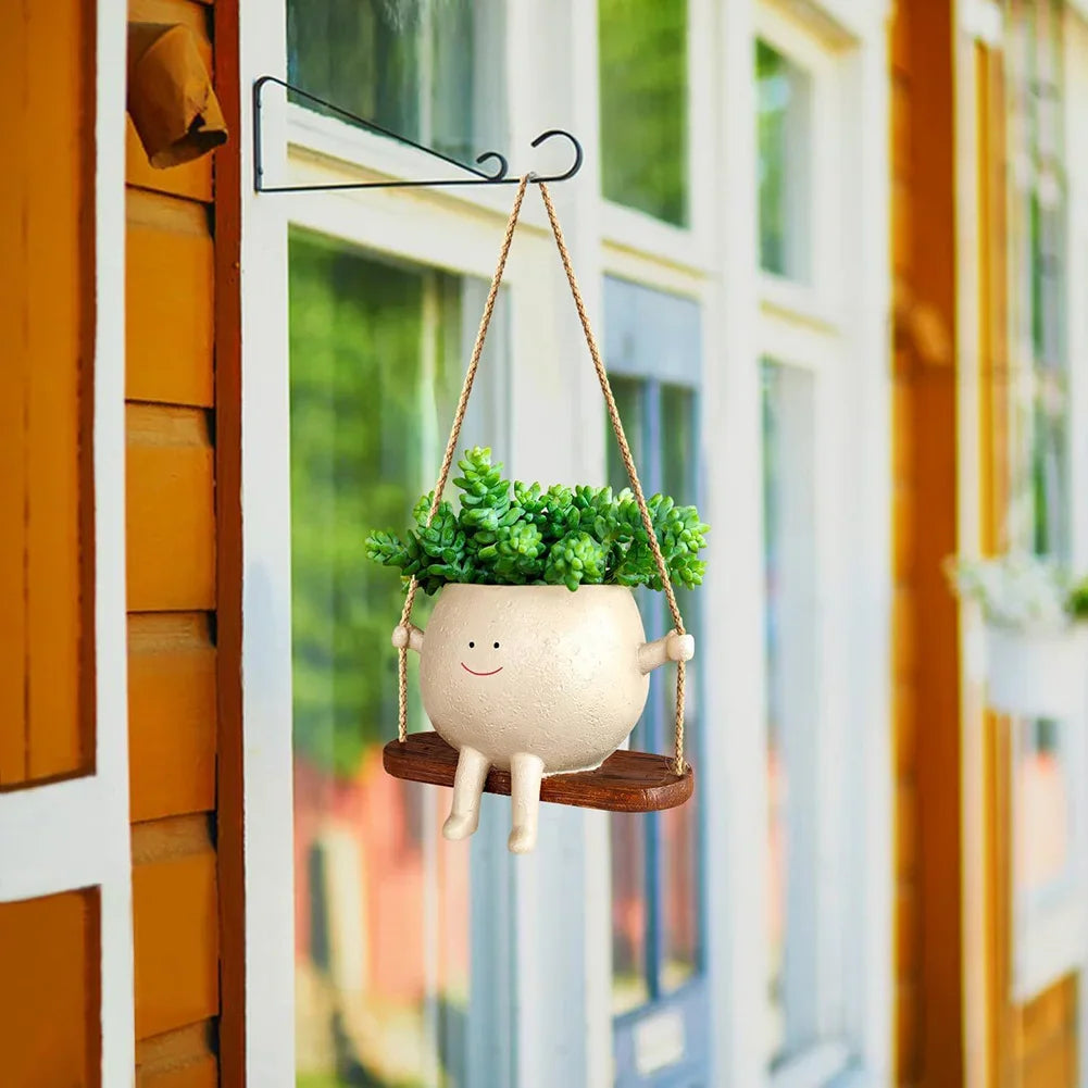 Swinging Smiley Face Hanging Ceramic Planter