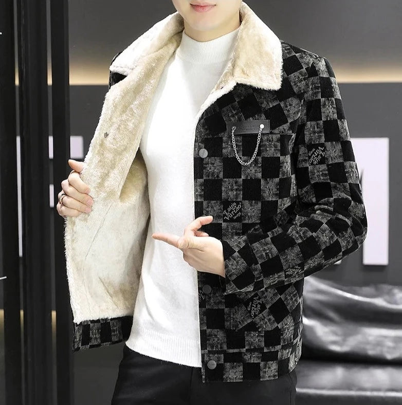 Cyril Checkered Fur Jacket