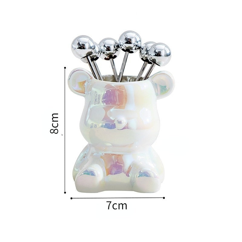 Whimsy Stainless Steel Cartoon Bear Cocktail Forks Set