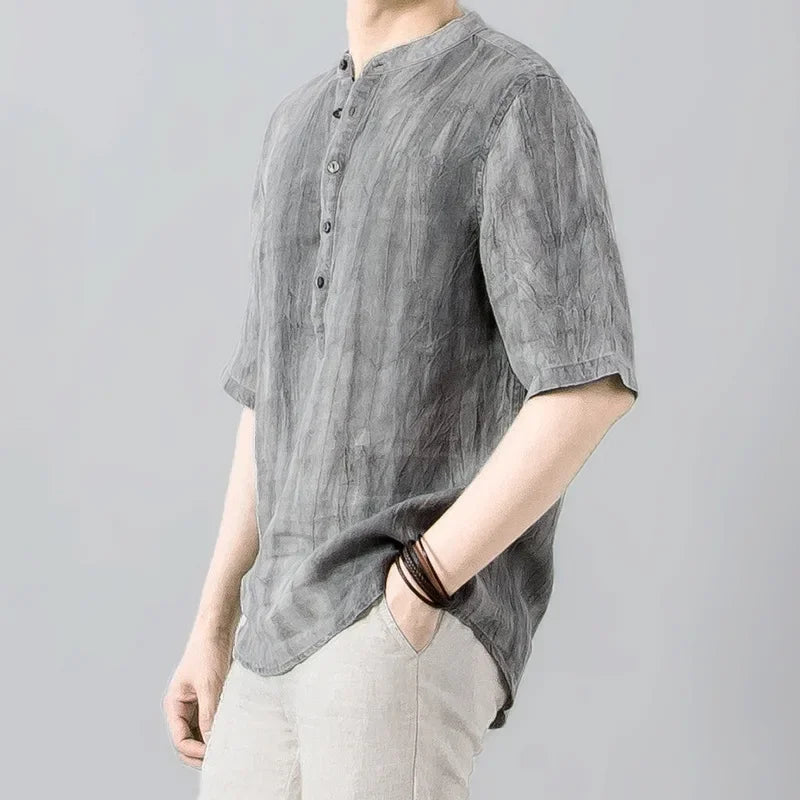 Relaxed-Linen Washed Button-Up