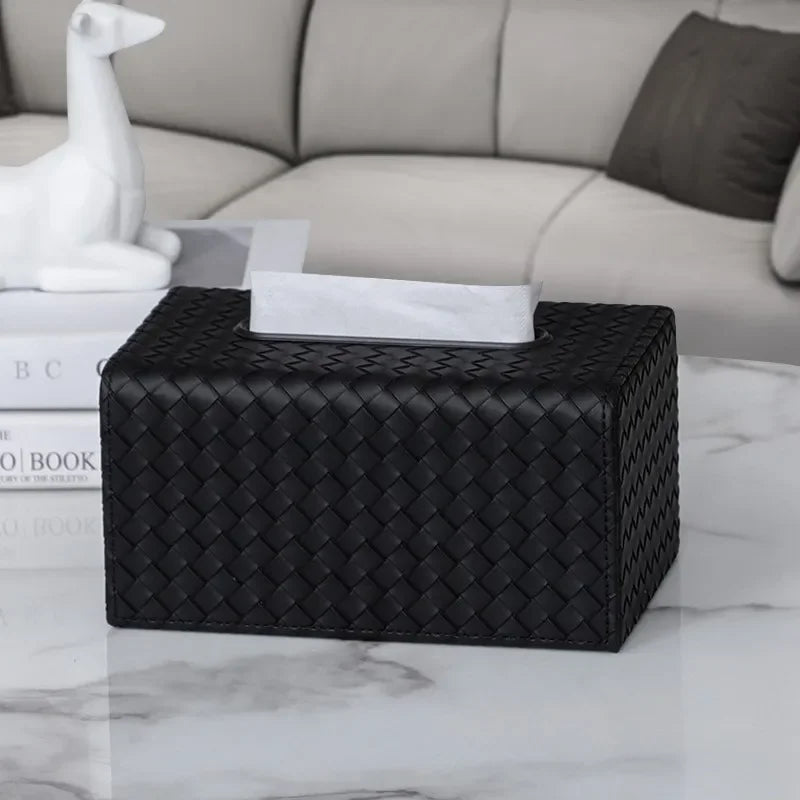 Nero Woven Textured Leather Tissue Box