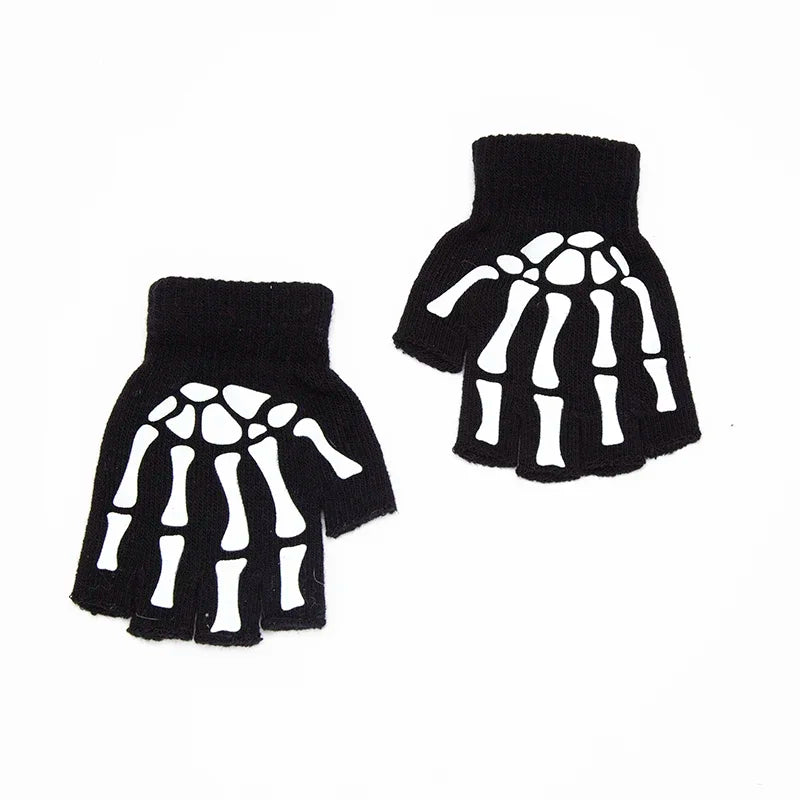 Skeleton Fingerless Punk Gloves