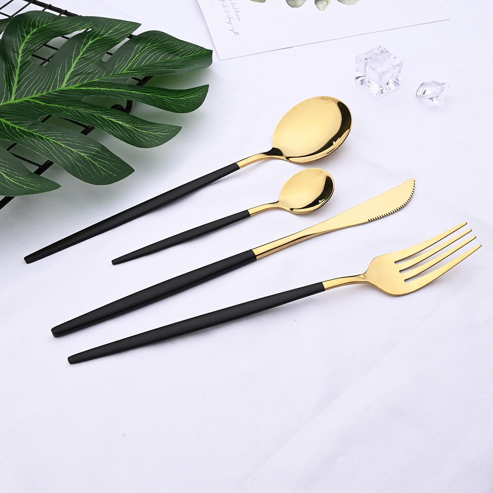 Gilded Stainless Steel Tableware 24 Piece Set