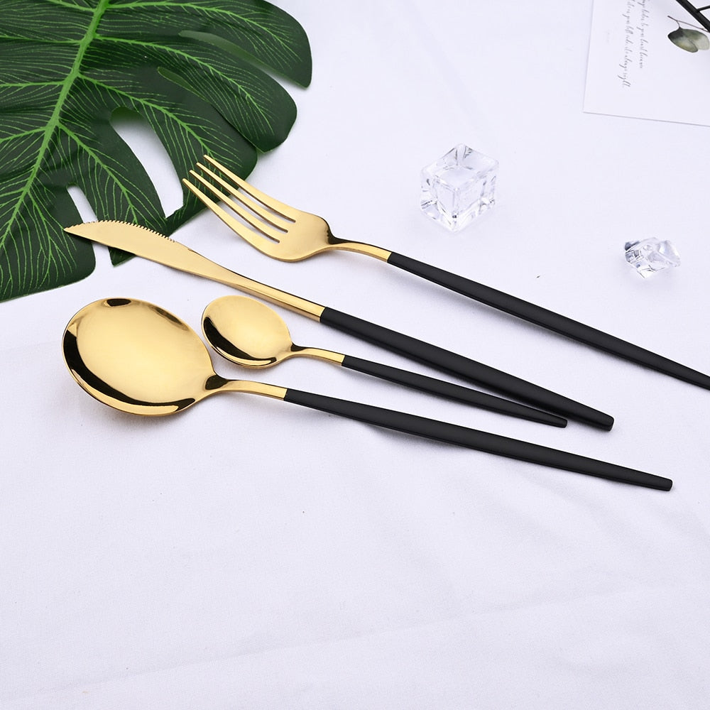 Gilded Stainless Steel Tableware 24 Piece Set