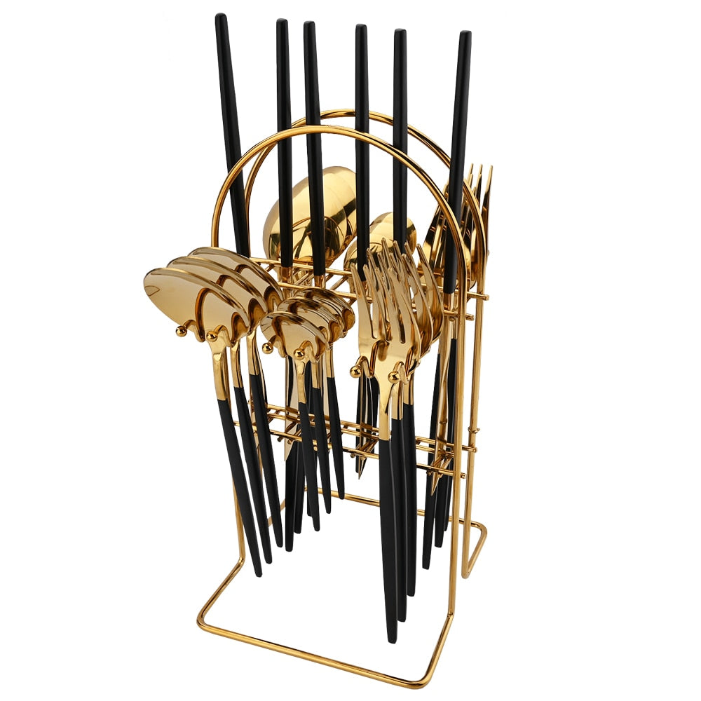 Gilded Stainless Steel Tableware 24 Piece Set