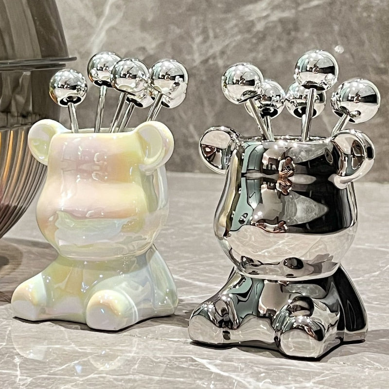 Whimsy Stainless Steel Cartoon Bear Cocktail Forks Set