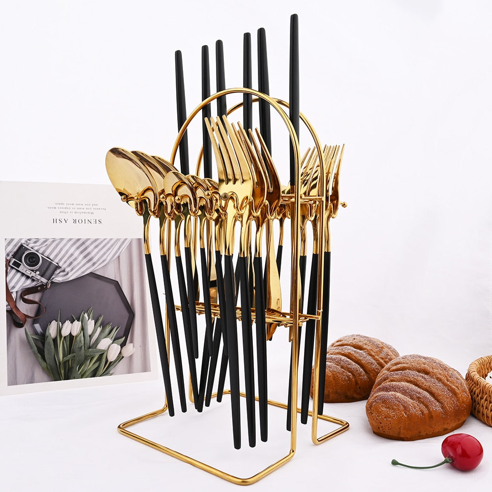 Gilded Stainless Steel Tableware 24 Piece Set